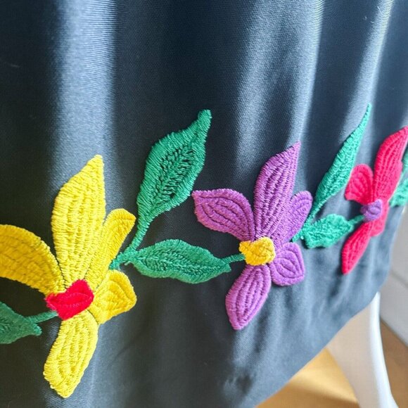 Vintage Black Embroidered Floral Maxi Dress S - Picture 6 of 9
